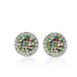 1.00 Carat (ctw) 14K White Gold Round Rainbow Topaz & White Diamond Ladies Halo Style Stud Earrings 1 CT